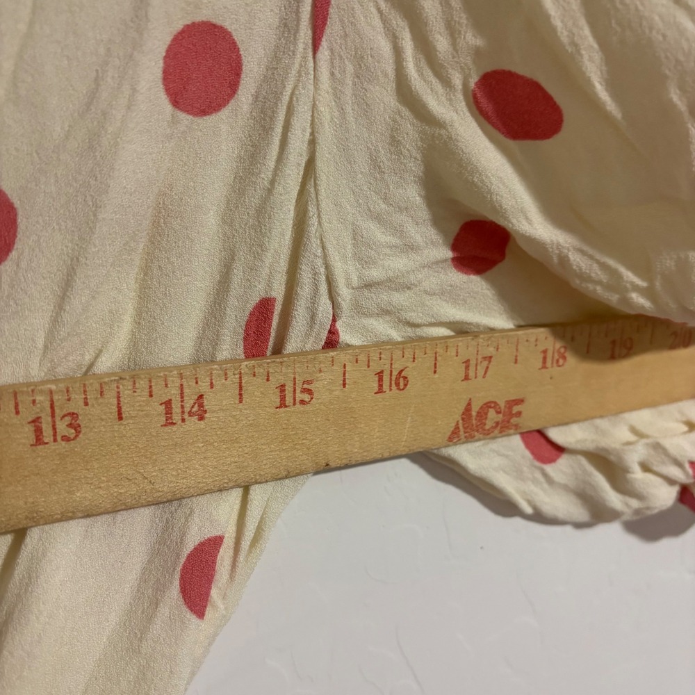 Reformation Olince Polka Dot Crepe Mini Wrap Dress Cream Pink Puff Sleeve Small - Picture 3 of 7